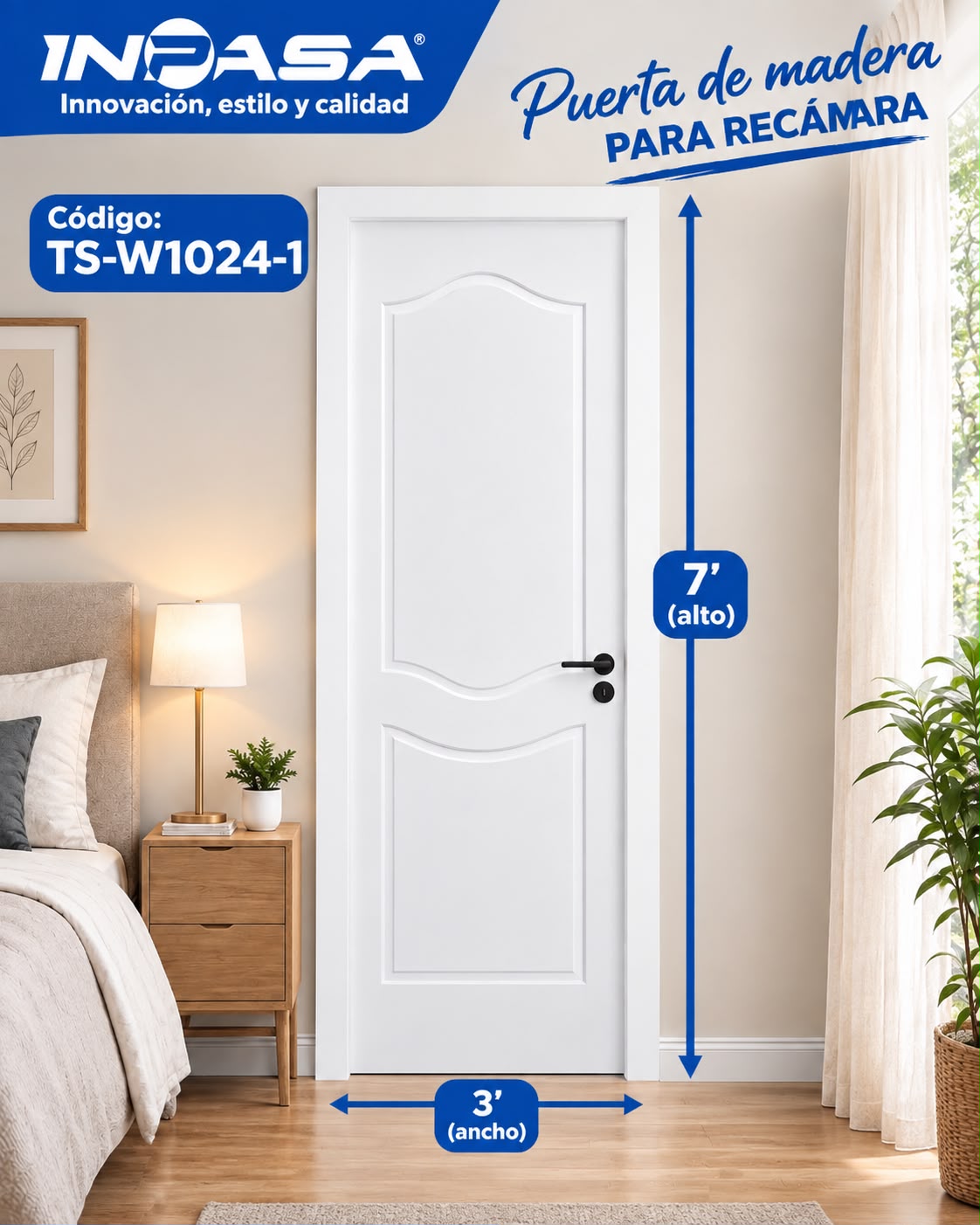 Puerta de Madera para interior 3'x7' Color Roble Blanco Inpasa