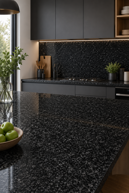 Sobre Granito Black G654 (60cmx2mt) con zócalo Tolsen