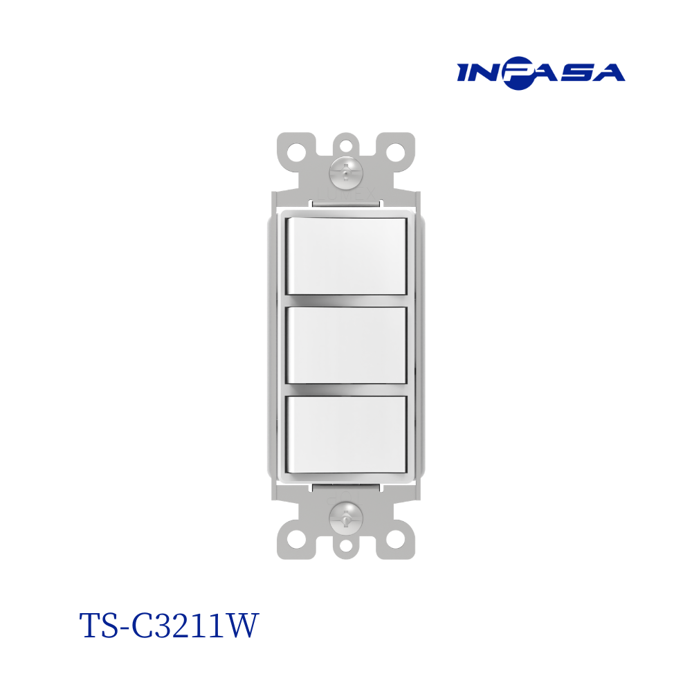 Interruptores Triple Decora de 15A y 120-277V AC. Blanco Inpasa