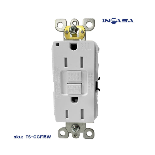 Tomacorriente GFCI C/TR de 15A con Placa de Pared Atornillada, Color Blanco Certificado ETL