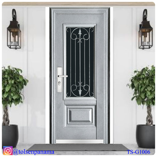 Puerta Multipunto de Lujo con Cristal Superior – Color Negro, Un Paño (Izquierda)