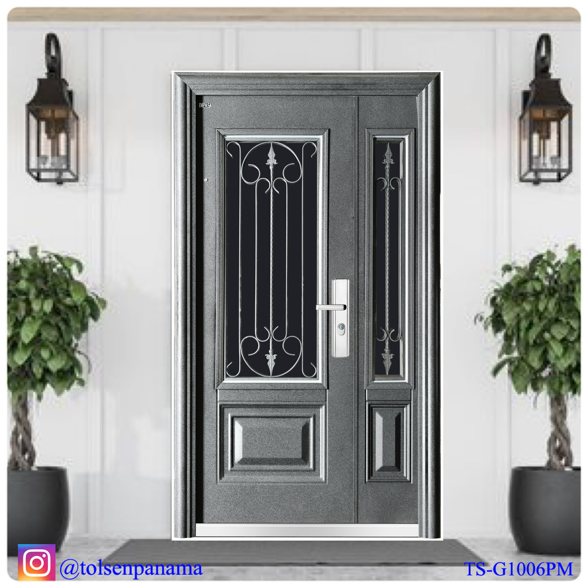 Puerta Multipunto de Seguridad Paño y Medio – Metal Negro con Cristal Superior (Derecha)