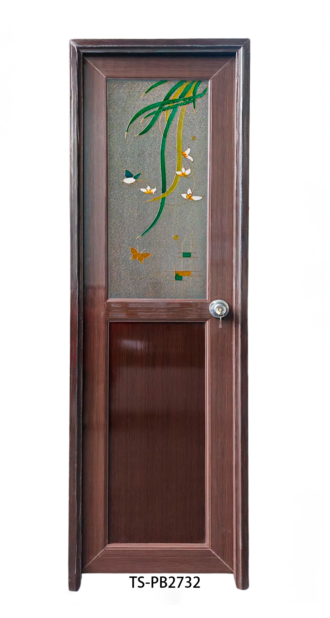 Puerta de Baño PVC 2'×7' – Chocolate con Diseño Mariposa (Izquierda)