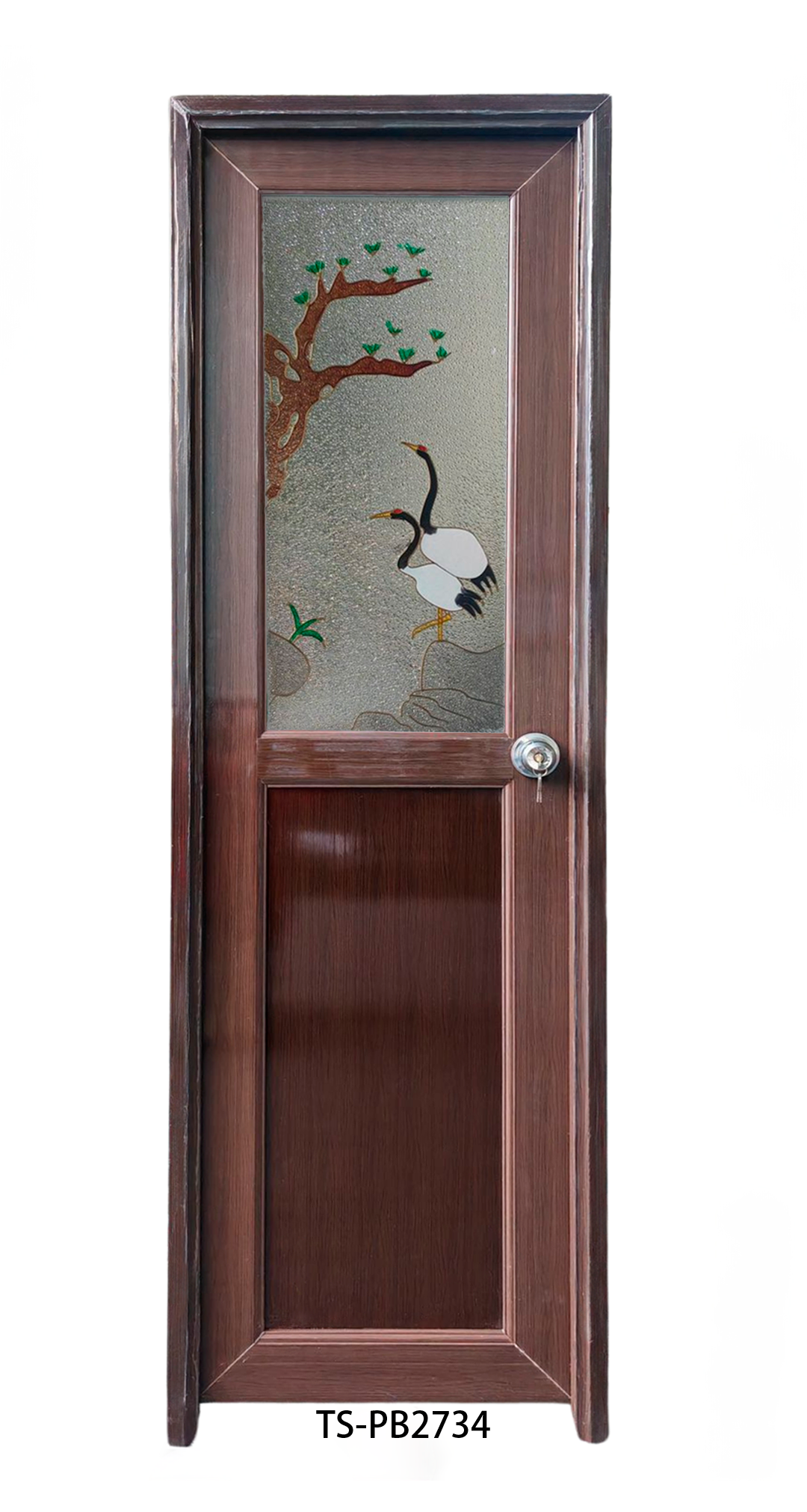 Puerta de Baño PVC 2'×7' – Chocolate con Diseño Cisne (Izquierda)