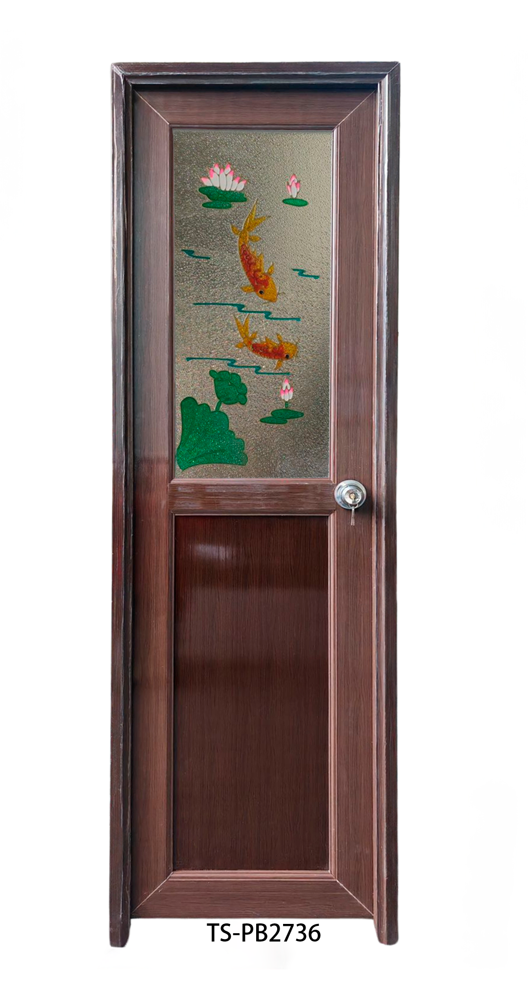 Puerta de Baño PVC 2'×7' – Chocolate con Diseño Peces (Izquierda)