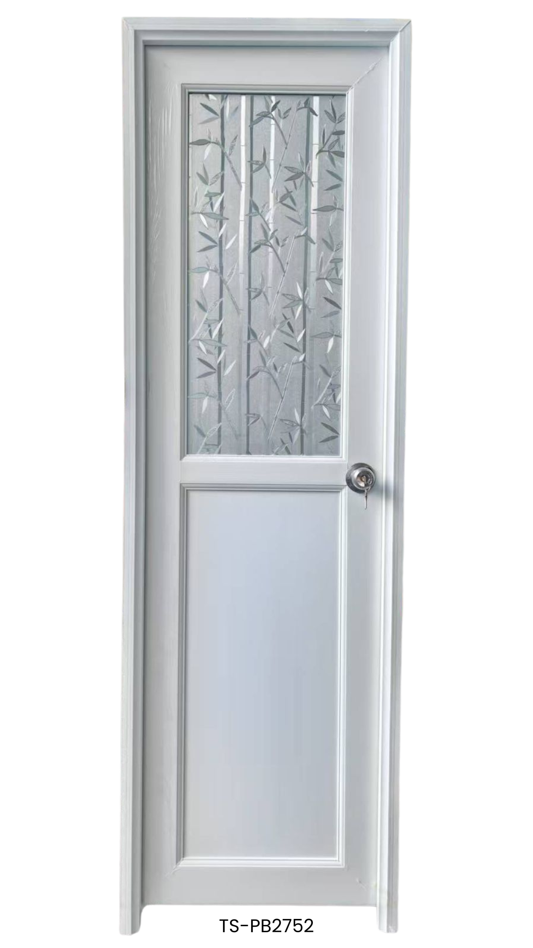 Puerta de Baño PVC 2'×7' – Blanca con Diseño Bambú (Derecha)