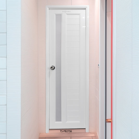 Puerta de Baño PVC 2'×7' – Blanca con Franja Translúcida (Derecha)