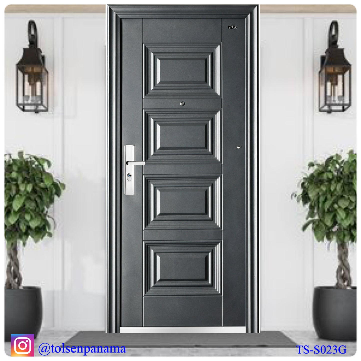 Puerta Multipunto de Seguridad – Metal Gris Oscuro con Diseño Geométrico (Izquierda)