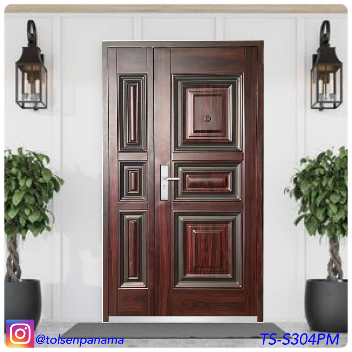 Puerta de Seguridad Multipunto Caoba Paño y Medio DER.