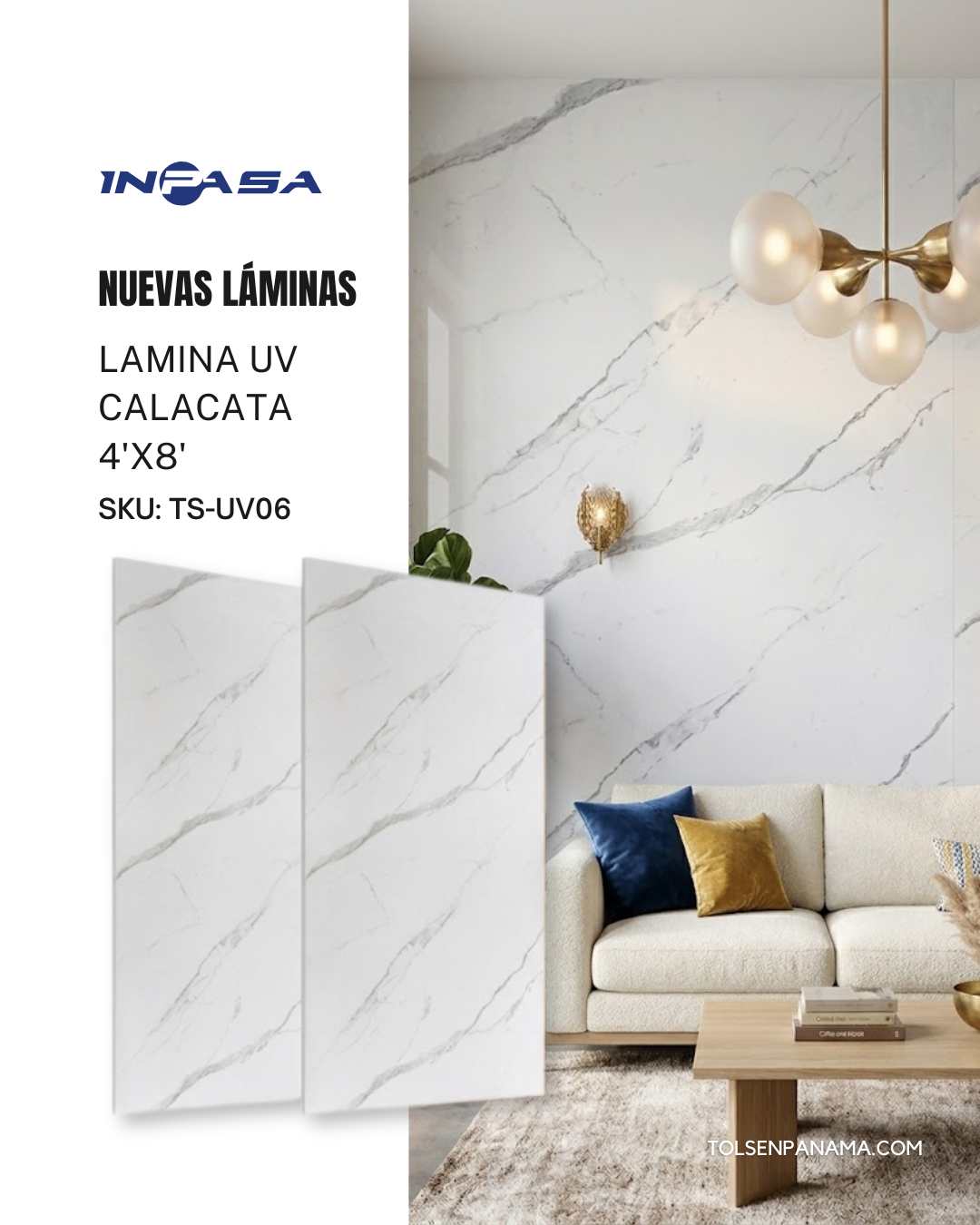 Lamina UV Calacata 4'X8'