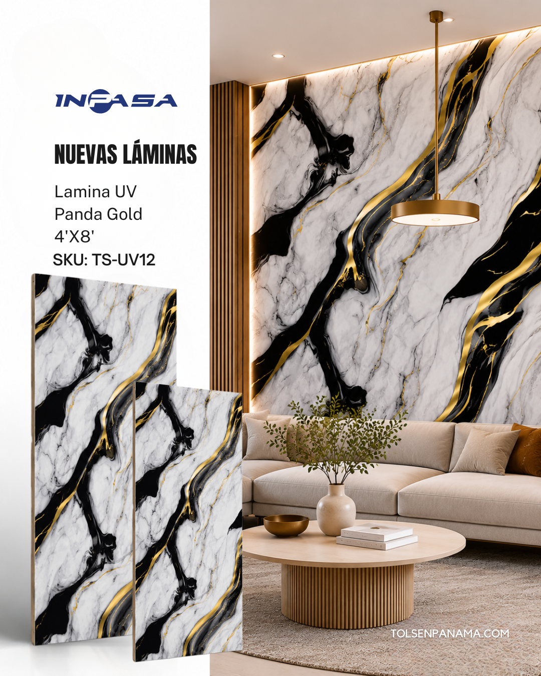 Lamina UV Panda Gold 4'X8'