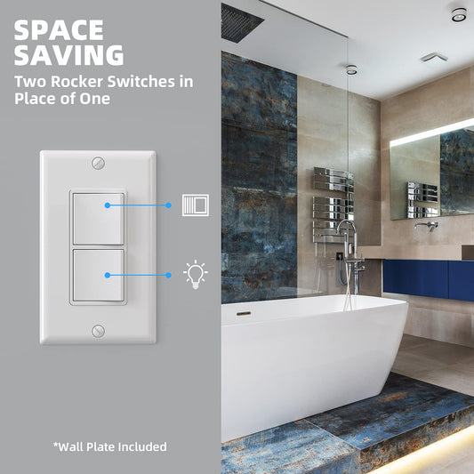 INTERRUPTOR DOBLE DECORA 15A BLANCO (C180)