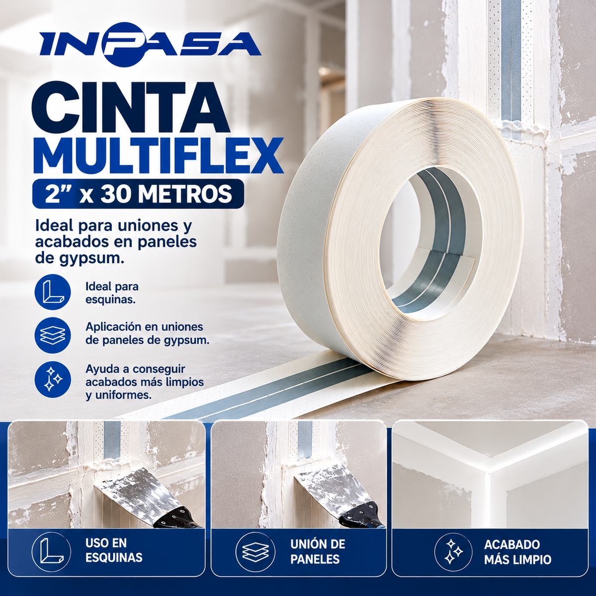 Cinta Multiflex Para Esquinas De Gypsum 2" X 100 Pies Inpasa