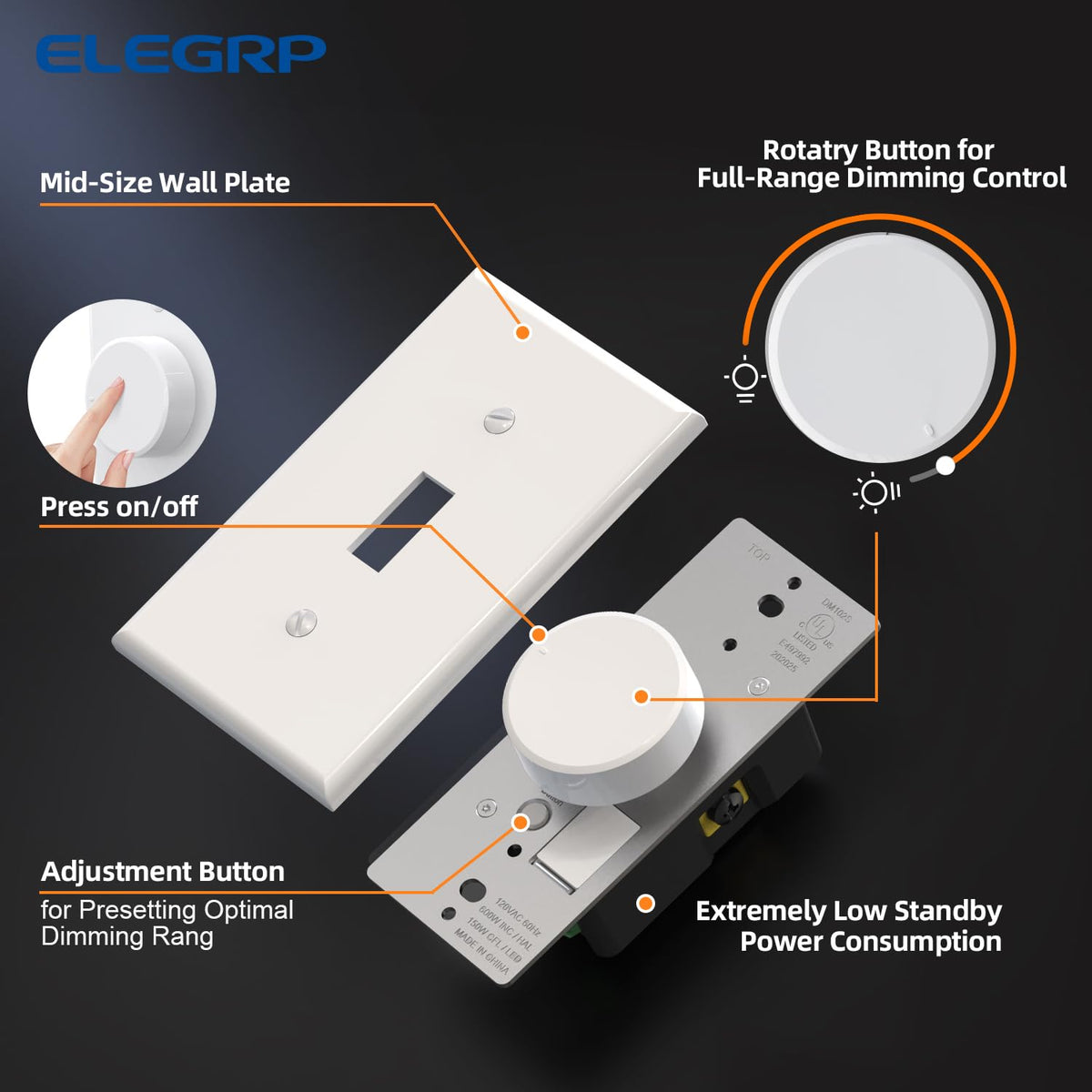 DIMMER GIRATORIO 3 VIAS C/TAPA