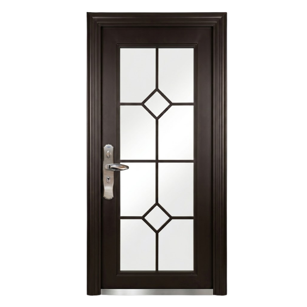 Puerta de Seguridad Multipuntos Izquierda – Color Chocolate con Cristal Completo y Diseño de Rombos (Izquierda)