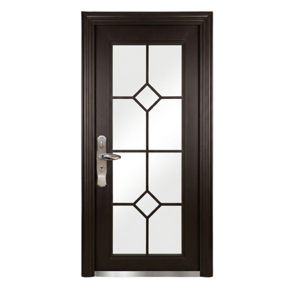 Puerta de Seguridad Multipuntos Izquierda – Color Chocolate con Cristal Completo y Diseño de Rombos (Izquierda)