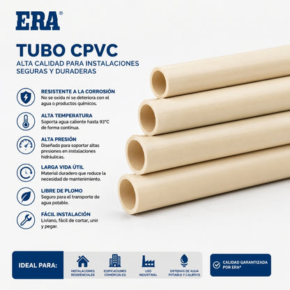 Tubo cpvc para agua caliente 3/4"X20' SDR13.5 ERA