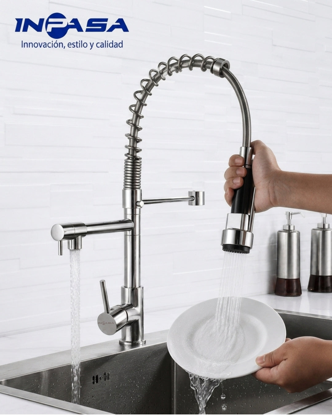 Grifo para Fregador de Cocina Monomando con Doble Salida de Agua