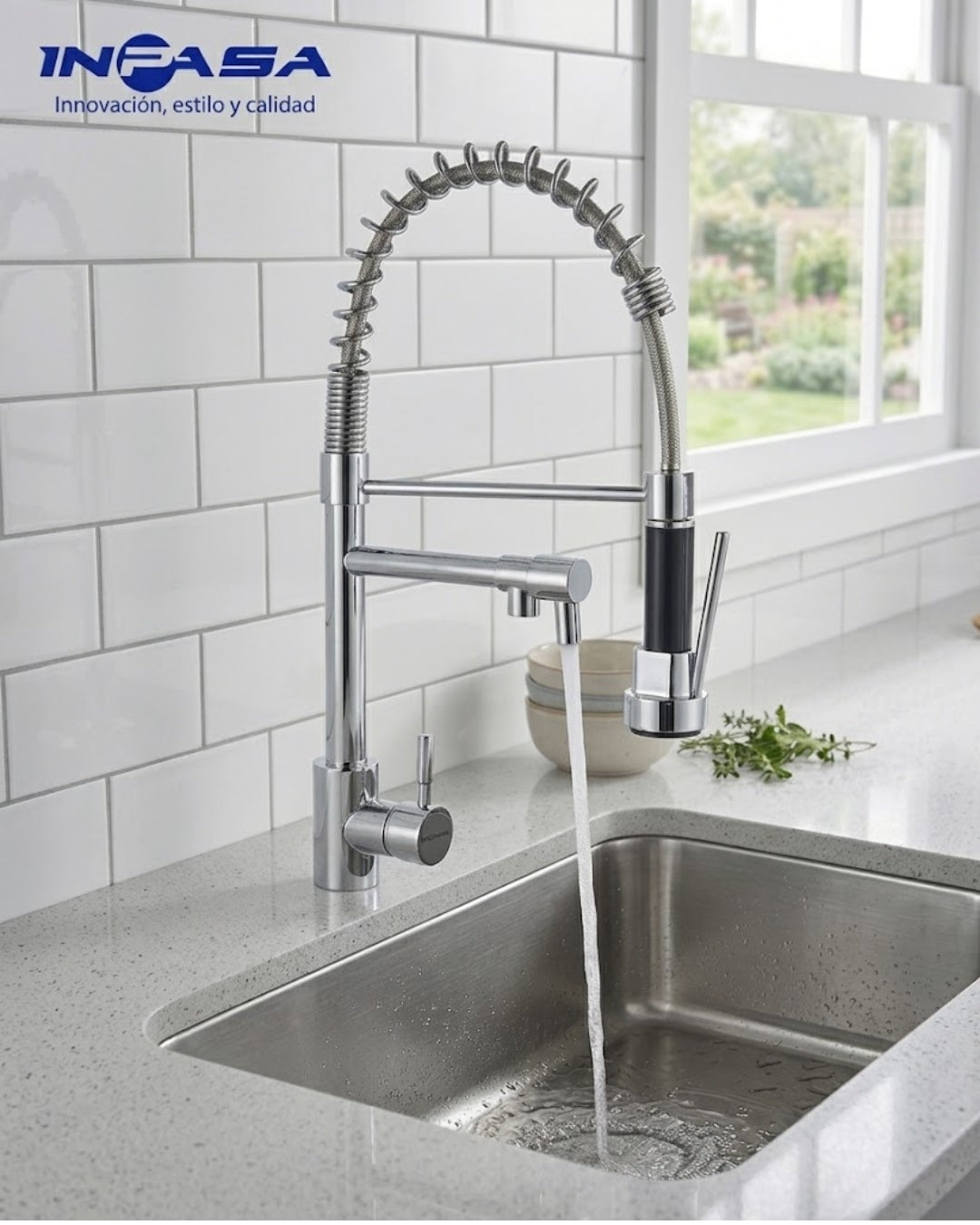 Grifo para Fregador de Cocina Monomando con Doble Salida de Agua