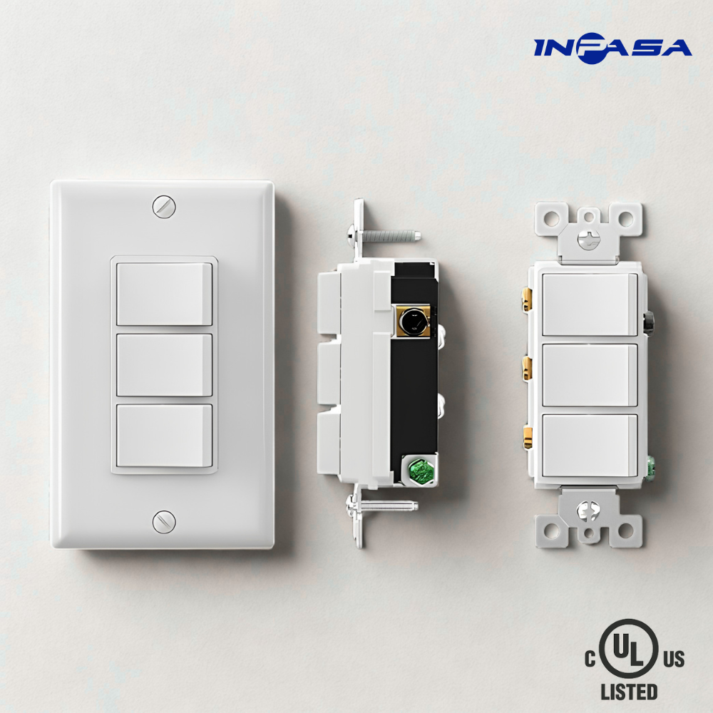 Interruptores Triple Decora de 15A y 120-277V AC. Blanco Inpasa