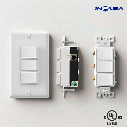 Interruptores Triple Decora de 15A y 120-277V AC. Blanco Inpasa