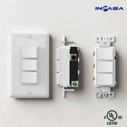 Interruptores Triple Decora de 15A y 120-277V AC. Blanco Inpasa