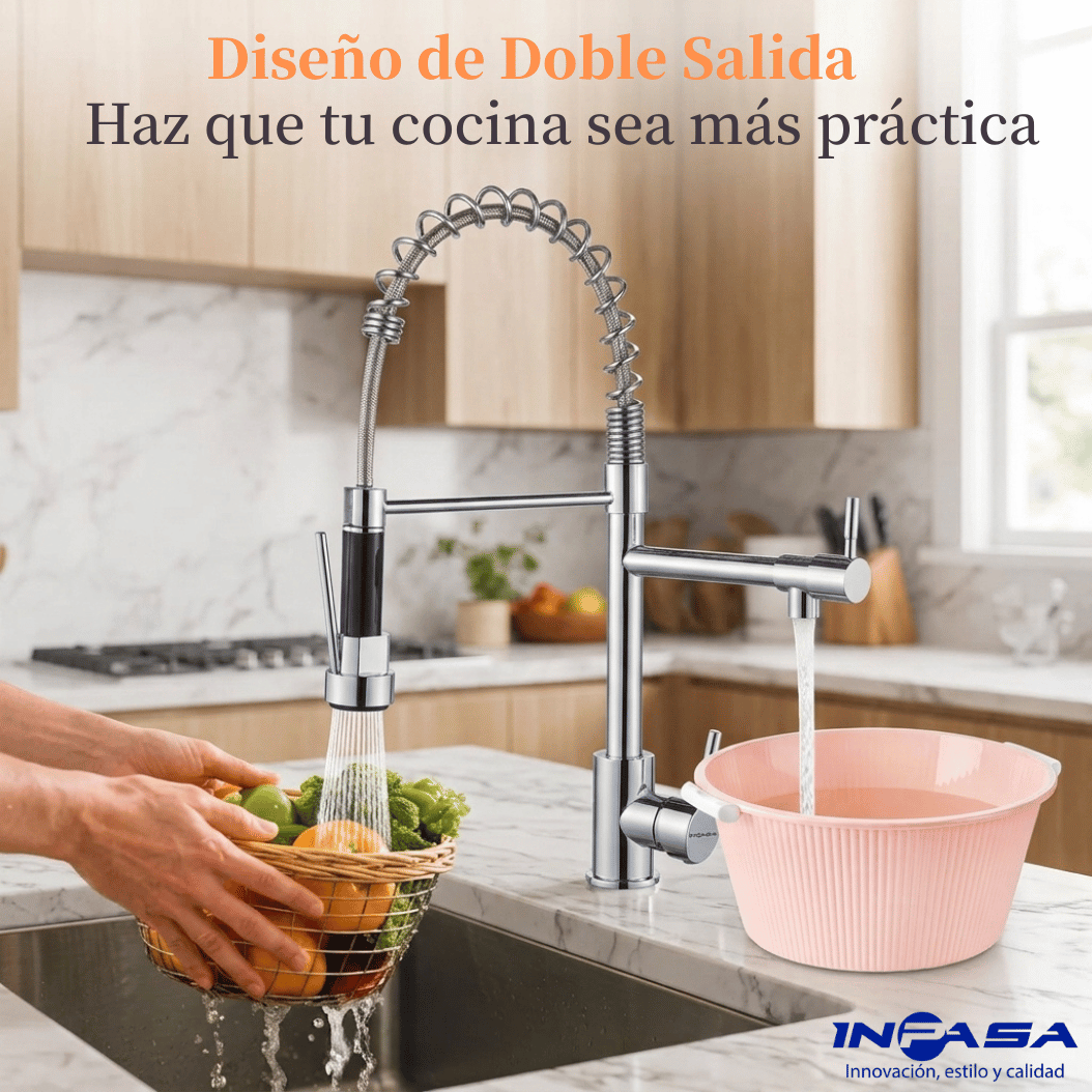 Grifo para Fregador de Cocina Monomando con Doble Salida de Agua Inpasa