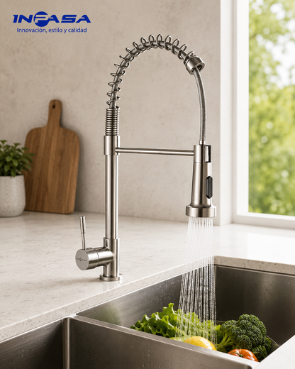 Grifo para Fregador de Cocina Sencillo con Resorte extraible inpasa