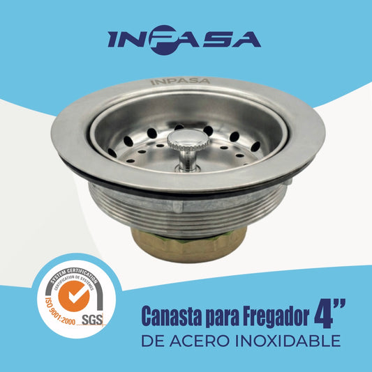 Canasta De Acero Inoxidable Con Colador Para Fregador Inpasa
