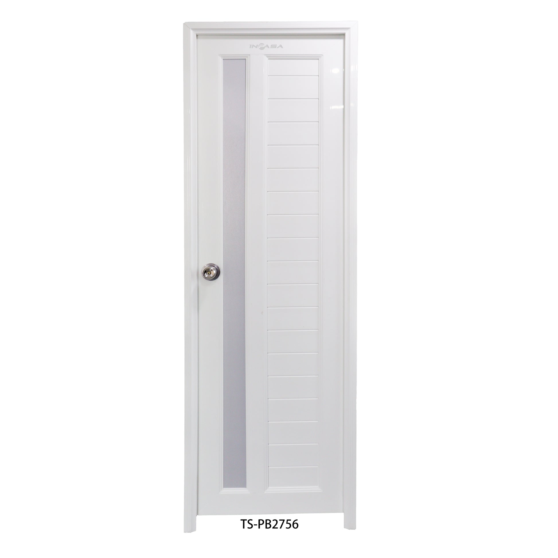 Puerta de Baño PVC 2'×7' – Blanca con Franja Translúcida (Derecha)