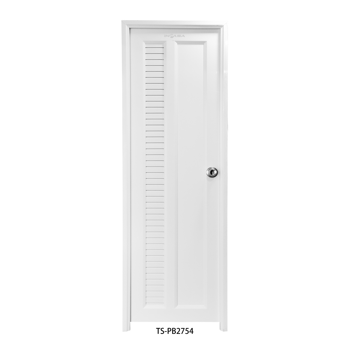 Puerta de Baño PVC 2'×7' – Blanca con Persiana de Ventilación (Derecha)