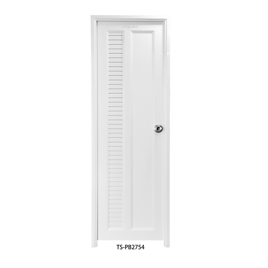 Puerta de Baño PVC 2'×7' – Blanca con Persiana de Ventilación (Derecha)
