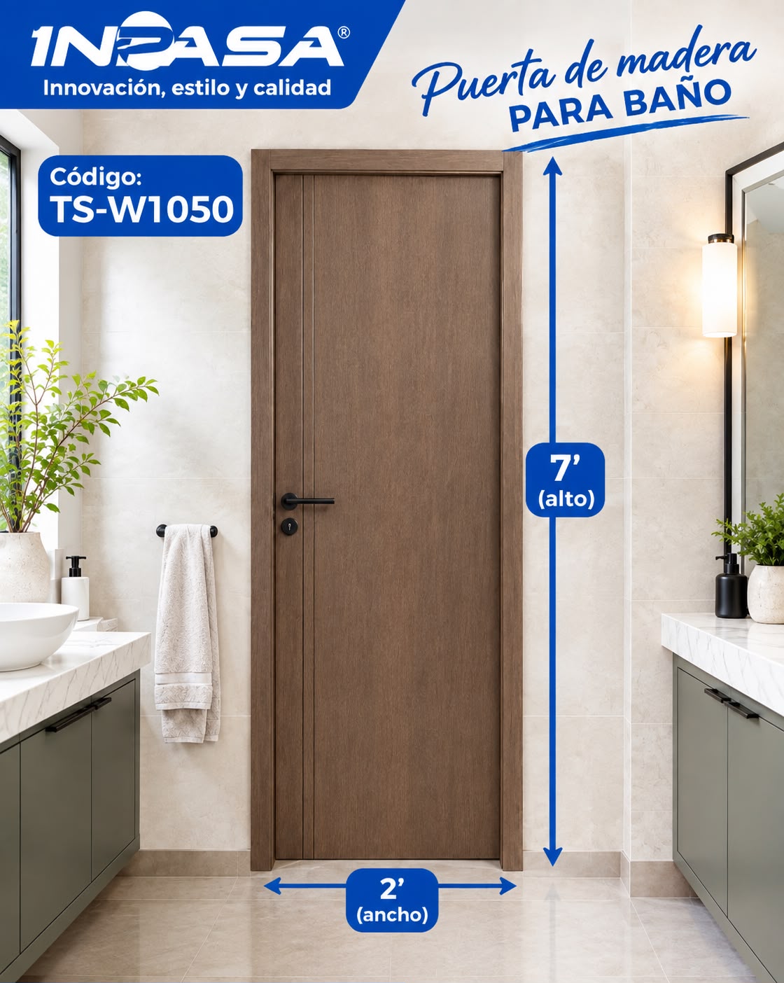 Puerta de Madera para interior 2'x7' Color Café Amargo Inpasa