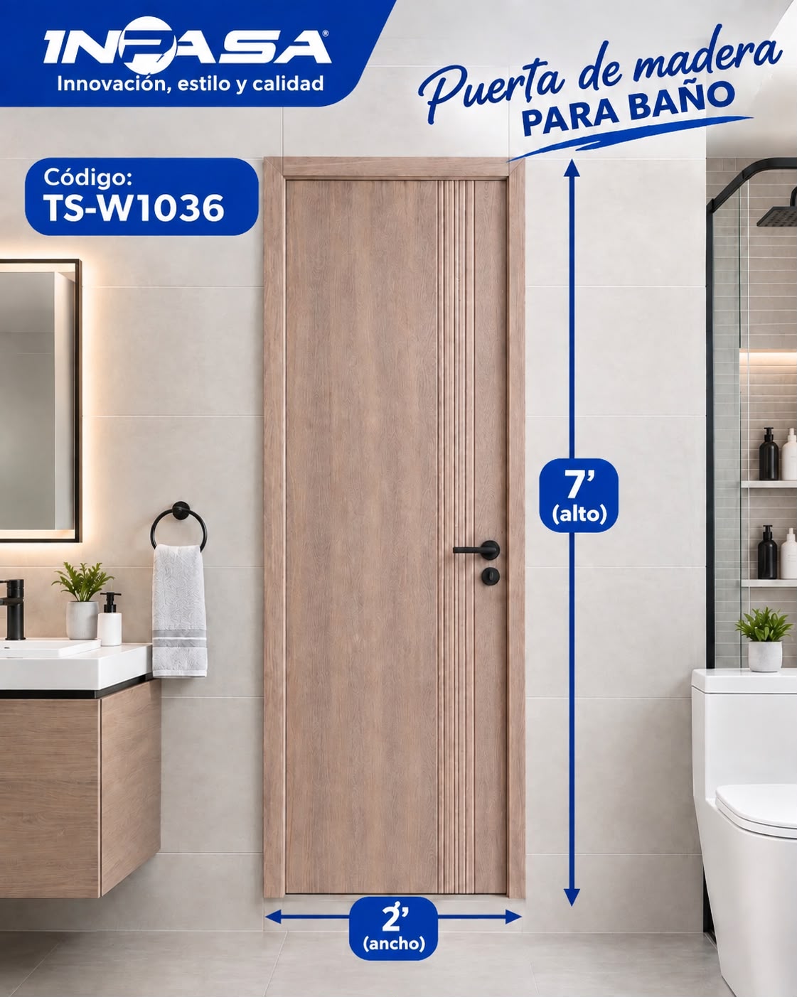 Puerta de Madera para interior 2'x7' Color Roble Claro