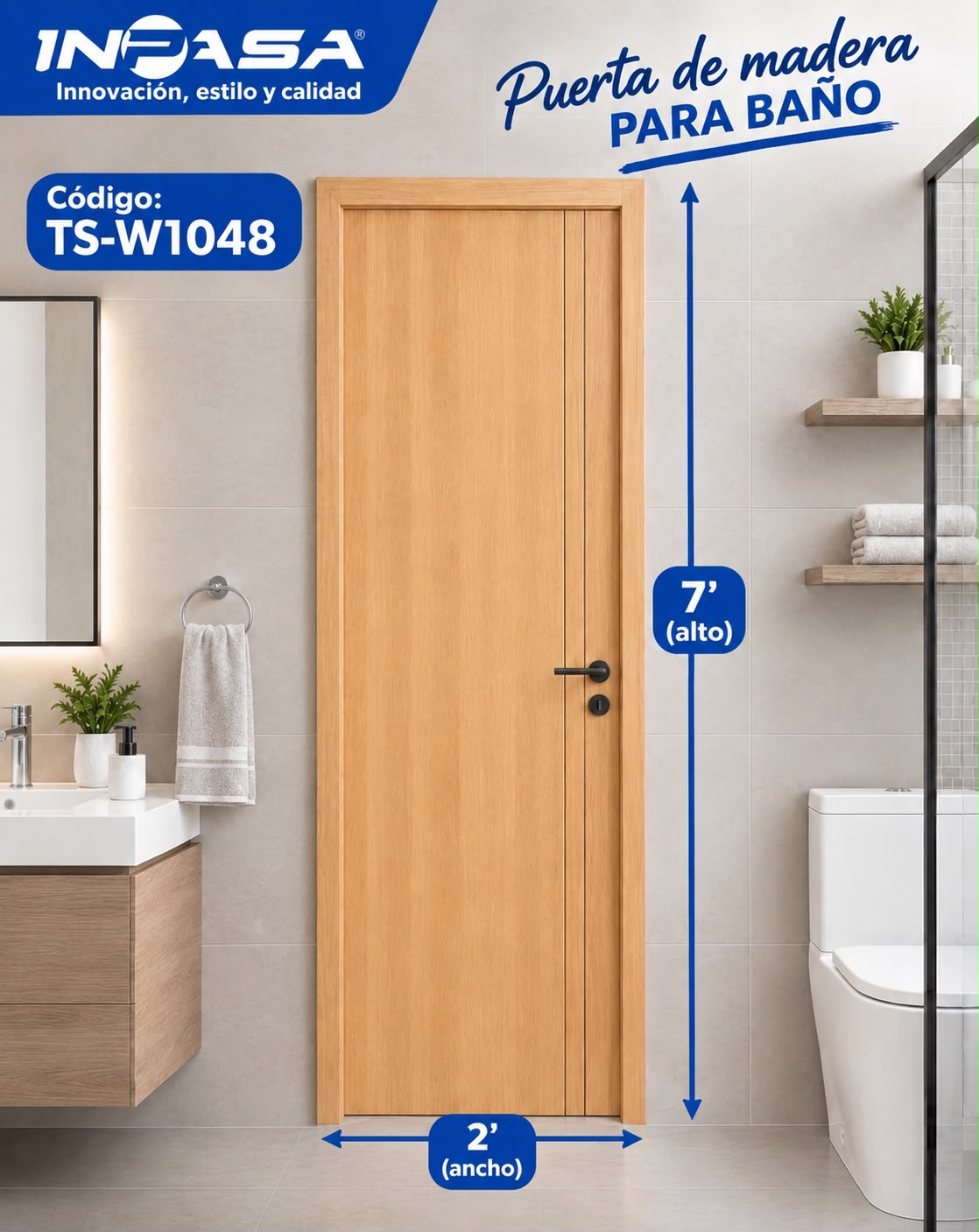 Puerta de Madera para interior 2'x7' Color Walnut Natural Inpasa