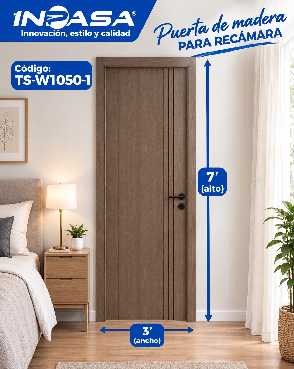 Puerta de Madera para interior 3'x7' Color Café Amargo inpasa