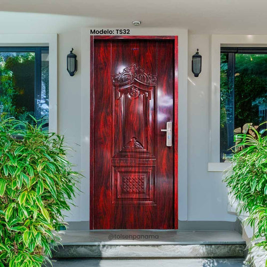 Puerta de Metal Caoba con Marco Bisagra y Cerradura Incluido Inpasa TS32