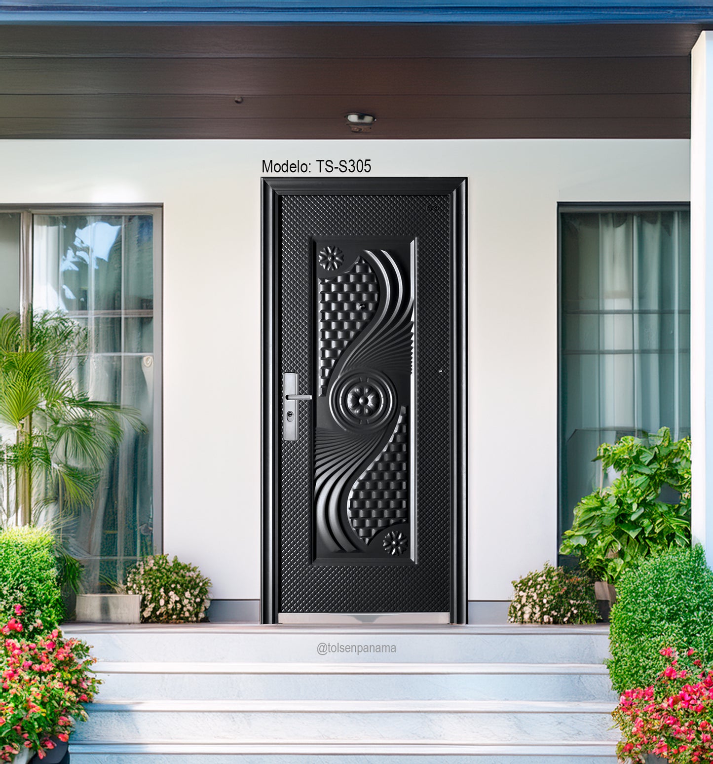 Puerta de Seguridad Multipuntos – Color Negro, Diseño en Forma de S (Izquierda)
