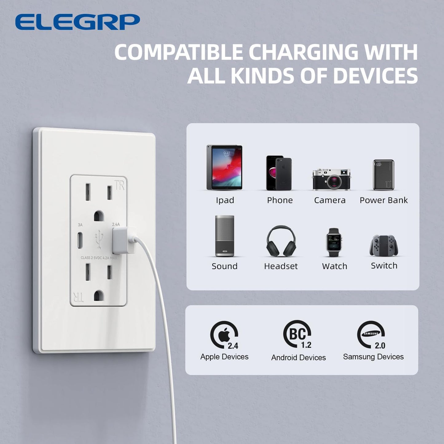 TOMACORRIENTE CON 2 PUERTO USB C/TR BLANCO