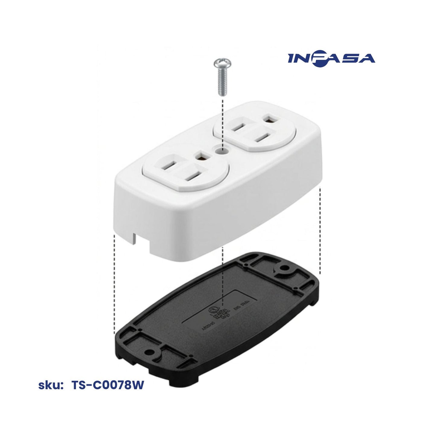 Tomacorriente Doble Superficial, 15A -125V Blanco Inpasa