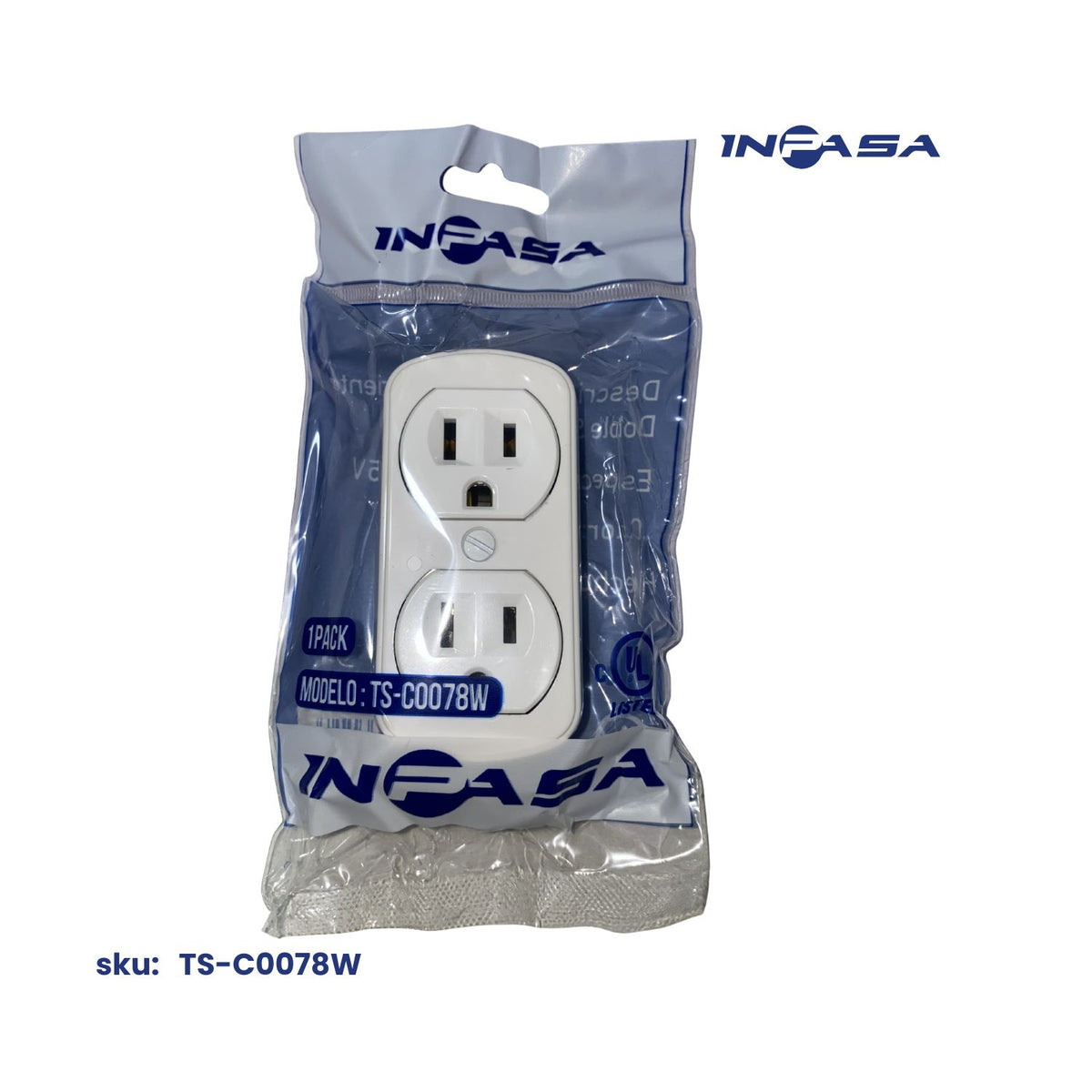 Tomacorriente Doble Superficial, 15A -125V Blanco Inpasa