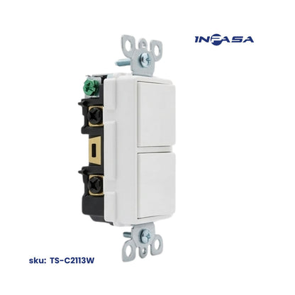 Interruptor Doble Decora de 3 Vías Blanco 15A, 120-277V AC Inpasa
