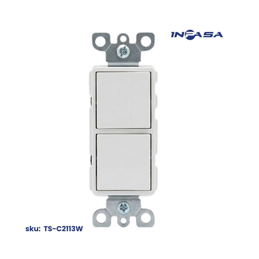 Interruptor Doble Decora de 3 Vías Blanco 15A, 120-277V AC Inpasa