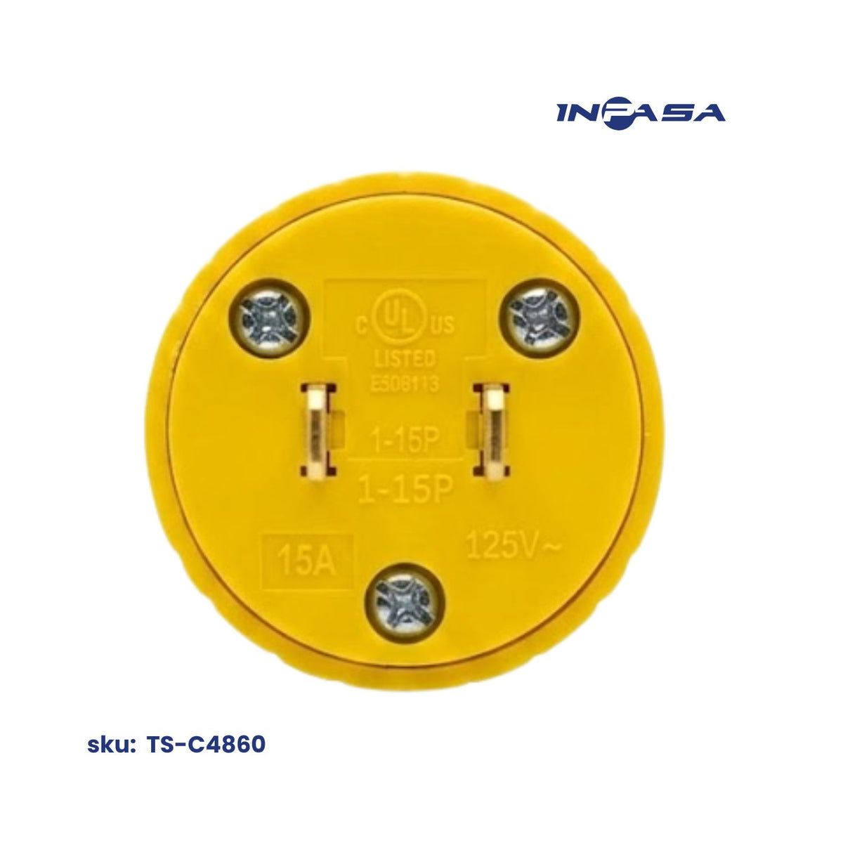 Conector Macho Eléctrico 2 pata 15A NEMA 1-15P color amarillo