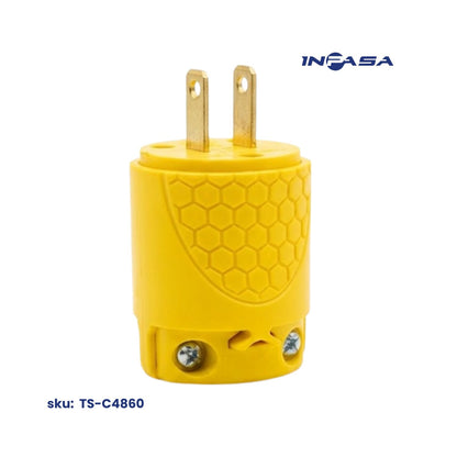 Conector Macho Eléctrico 2 pata 15A NEMA 1-15P color amarillo