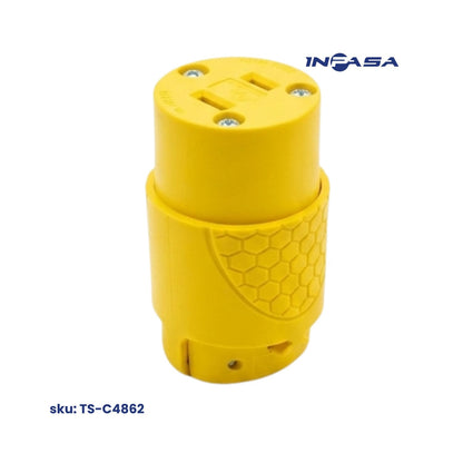 Conector Hembra Eléctrico 2 pata 15A NEMA 1-15R color amarillo