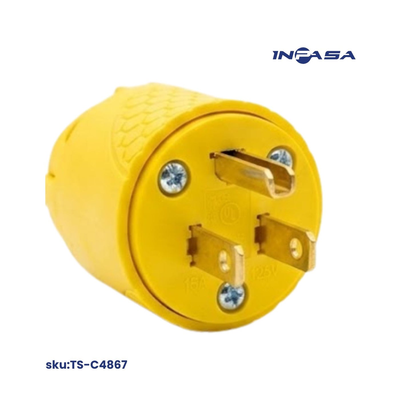 Conector Macho Eléctrico 3 pata 15A NEMA 5-15P color amarillo
