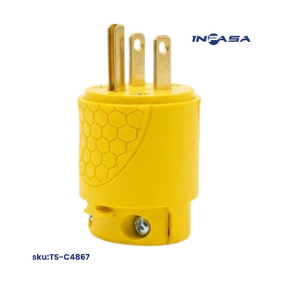 Conector Macho Eléctrico 3 pata 15A NEMA 5-15P color amarillo