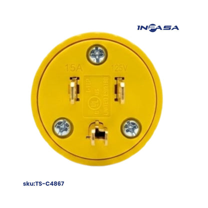 Conector Macho Eléctrico 3 pata 15A NEMA 5-15P color amarillo