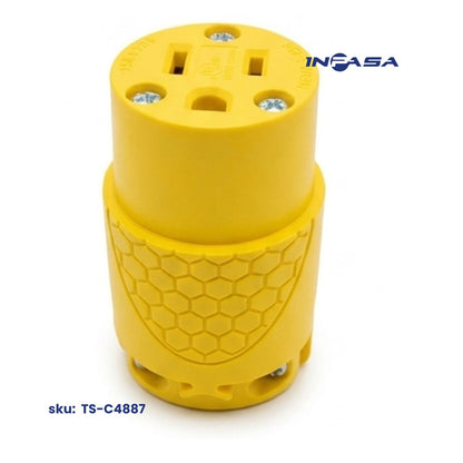 Conector Hembra Eléctrico 3 pata 15A NEMA 5-15R color amarillo